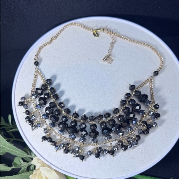 Chico's Jewelry - Chico’s Gold Black Beaded Bib Statement Necklace NWOT 17.5-2.0 inch